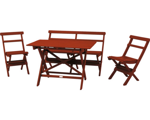 Matgrupp EDEN WOOD Torparen oxidröd Trädgårdsmöbelset i trä med bord, bänk och två stolar