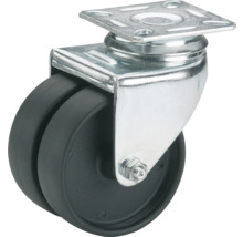 Svängbart hjul med två hjul och monteringsplatta