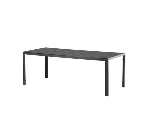 Rektangulärt trädgårdsbord med ribbad bordsskiva