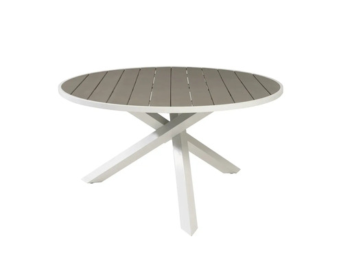 Runt trädgårdsbord med ribbstruktur och kryssfot