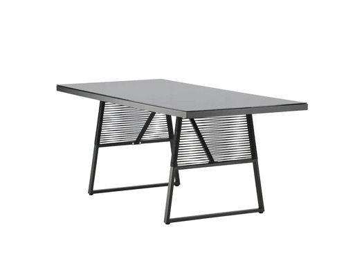 Rektangulärt trädgårdsbord med glasskiva och flätad design