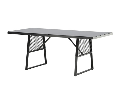 Rektangulärt matbord med glasskiva och metallram
