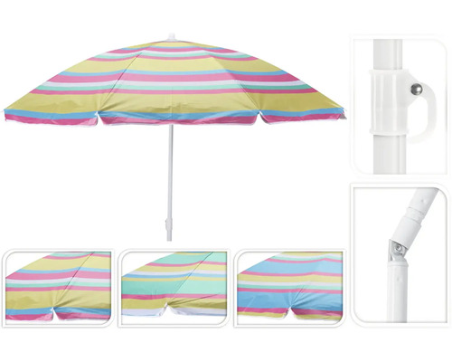 Strandparasoll med randigt mönster och justerbar tiltled