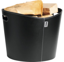 Vedkorg av läder med vedträn