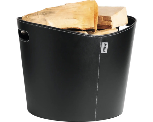 Vedkorg av läder med vedträn