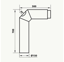 Teknisk ritning av en vinkelprofil med måtten 700, 500, 150 diameter och en vinkel på 45 grader.