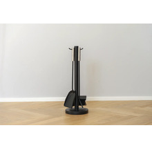 Eldstadssats med skyffel, borste, eldtång och ställ för eldstadsredskap