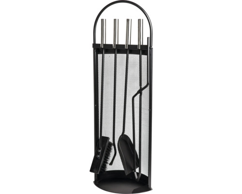 Eldställ ADURO Baseline 1 set svart rostfritt stål 23x66cm Eldställ med skyffel, borste, eldgaffel och tång i hållare