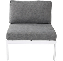 Enkel trädgårdsfåtölj med grå dyna och vit ram