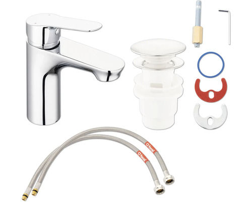 Tvättställsblandare med tillbehör för installation