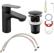 Tvättställsblandare med bottenventil och tilloppsslangar