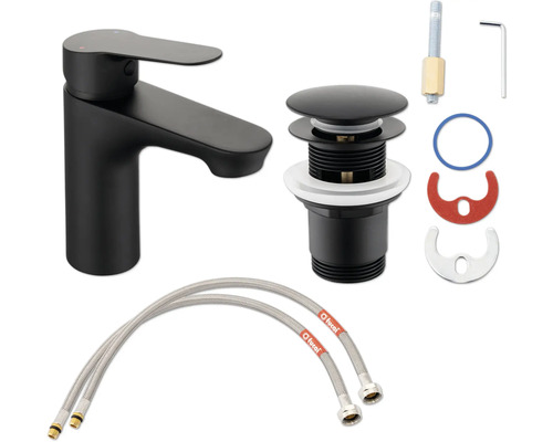 Tvättställsblandare med bottenventil och tilloppsslangar