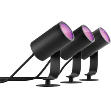 Set med tre svarta trädgårdsstrålkastare