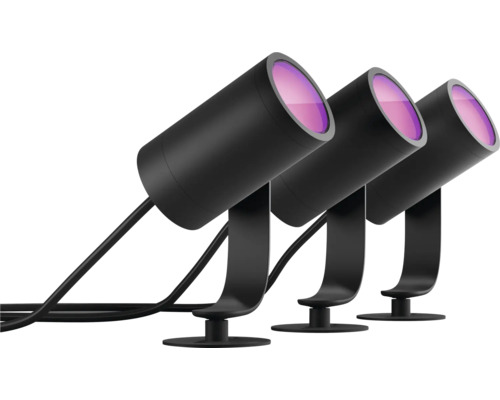 Set med tre svarta trädgårdsstrålkastare