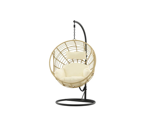 Hängstol med ram och ljusa kuddar