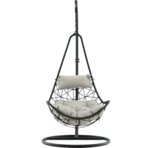 Hängfåtölj med ställning och grå kuddar