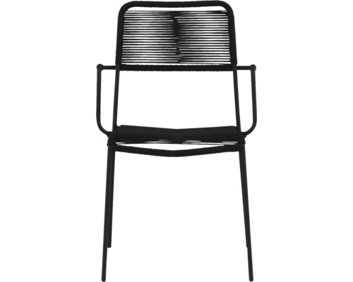 Svart karmstol med repväv för utomhusbruk