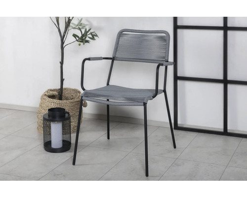 Grå repfåtölj med svart metallram