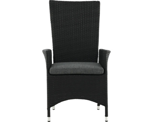 Reclinerstol VENTURE HOME Padova svart inkl. dyna Svart rottingfåtölj med armstöd och grå sittdyna