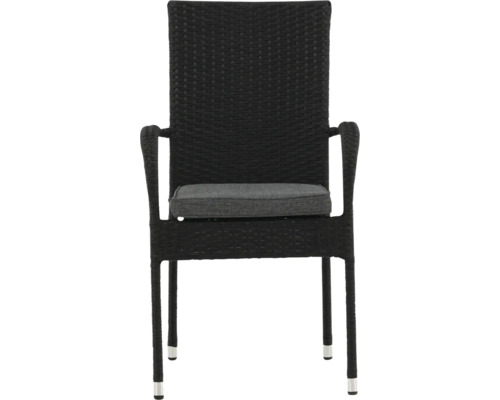 Matstol VENTURE HOME Anna svart inkl. dyna Trädgårdsstol av polyrotting med armstöd och sittdyna