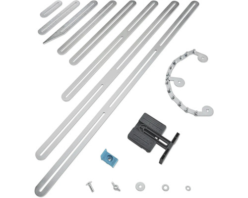 Verktygssats med kedjerörskärare, montagejärn och tillbehör