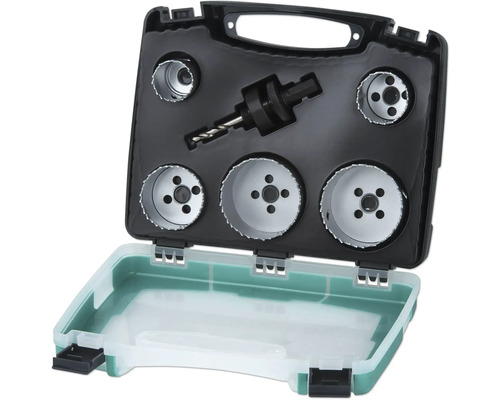 Hålsågssats WOLFCRAFT bimetall Ø 25-83mm 7 delar i väska Hålsågsats med borr och transportväska