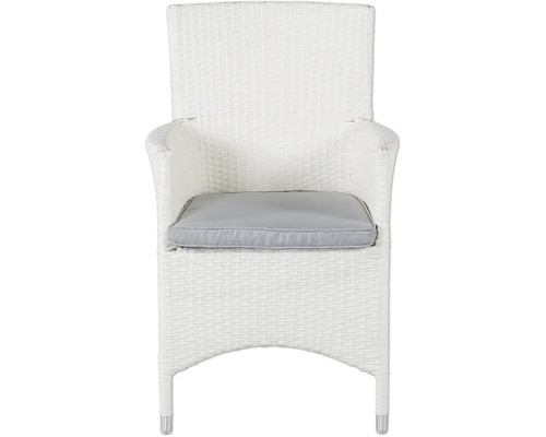 Matstol VENTURE HOME Malin vit Trädgårdsfåtölj i polyrotting med armstöd och sittdyna
