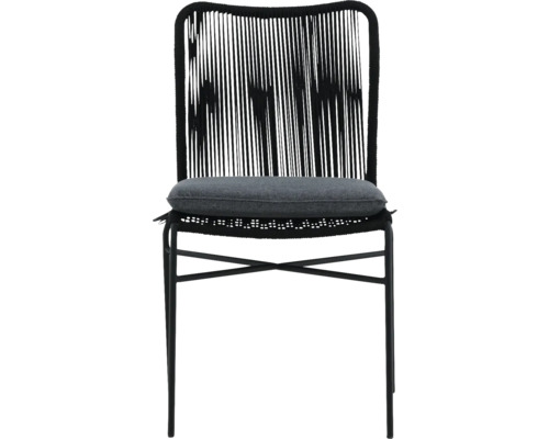 Svart stol med flätad rygg och sittdyna