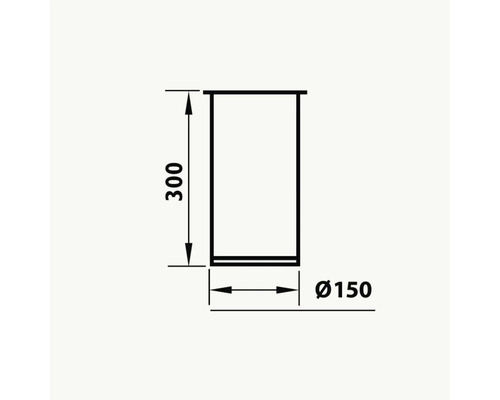 Teknisk ritning av en cylindrisk produkt med en höjd på 300 mm och en diameter på 150 mm