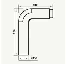 Teknisk ritning av en rörböj med måtten 500, 700 och diameter 150.