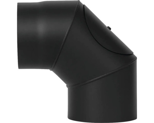 Skorstensböj ADURO 2x45° med renslucka svart stål Ø150mm 265x265mm Rökrörskrök med 90 graders vinkel