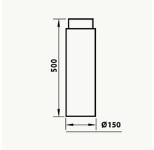 Teknisk ritning med mått: höjd 500 mm, diameter 150 mm