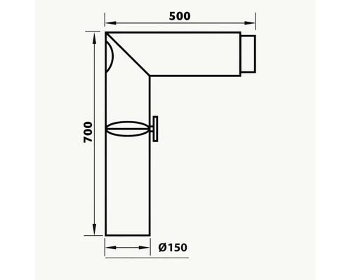 Teknisk ritning av en hörnhylla med måtten 500, 700 och diameter 150.
