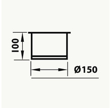 Teknisk ritning med måtten 100 och diameter 150