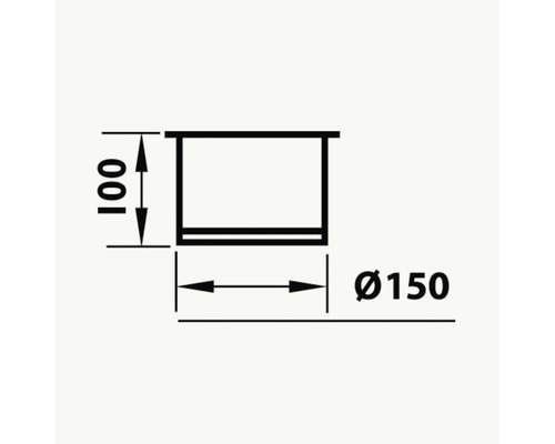 Teknisk ritning med måtten 100 och diameter 150
