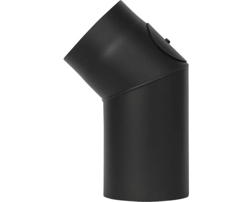 Skorstensböj ADURO med renslucka 45° svart stål Ø150mm 235x165mm Rökkanalböj med rengöringsöppning