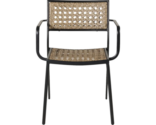 Matstol VENTURE HOME Paola svart/natur inkl. dyna Fåtölj med rotting sits och ryggstöd