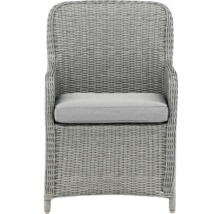 Flätad rottingfåtölj med armstöd och sittdyna för utomhusbruk