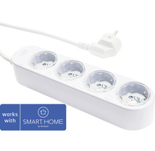 Vit grenuttag med fyra uttag och kontakt för inomhusbruk