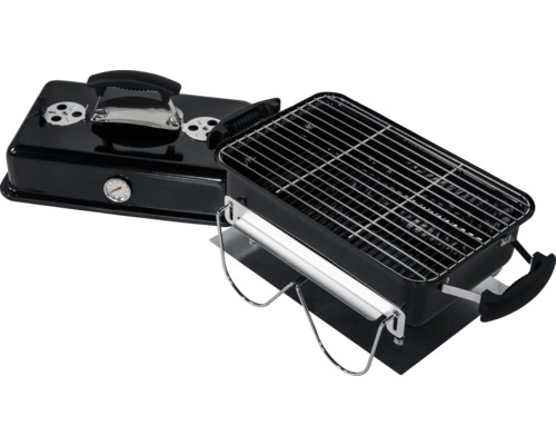 Bärbar kolgrill med grillgaller och temperaturvisning