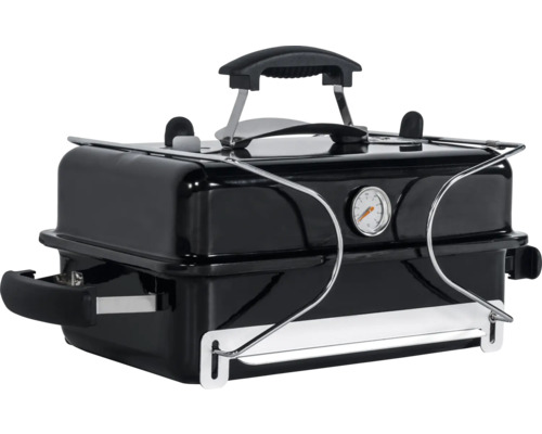 Svart kolgrill med termometer