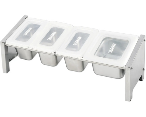 Krydddispenser med fyra behållare och lock