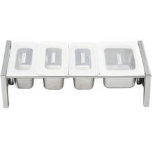 Matvärmare i rostfritt stål med fyra behållare och transparenta lock