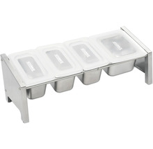 Behållare i rostfritt stål med fyra insatser och lock