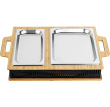 Värmare med två skålar i rostfritt stål och bamburam