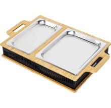 Matvärmare med två rostfria behållare och bamburam