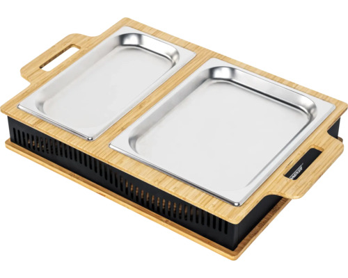 Matvärmare med två rostfria behållare och bamburam