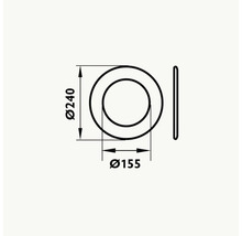 Teknisk ritning av en tätningsbricka med måtten: ytterdiameter 240 mm, innerdiameter 155 mm.