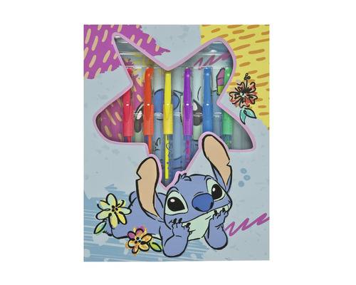Pennset med Stitch-motiv i en dekorativ förpackning.