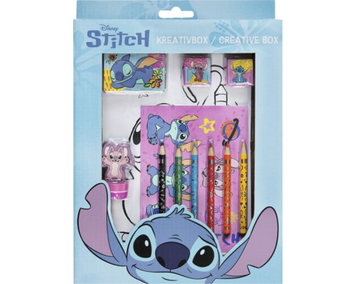 Disney Stitch kreativ låda med anteckningsblock, pennor, suddgummi och pennvässare